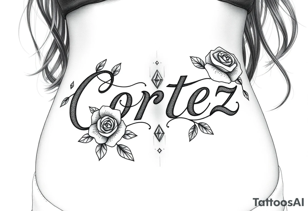 The name Cortez with roses and diamonds tattoo idea