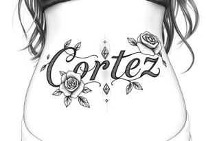 The name Cortez with roses and diamonds tattoo idea