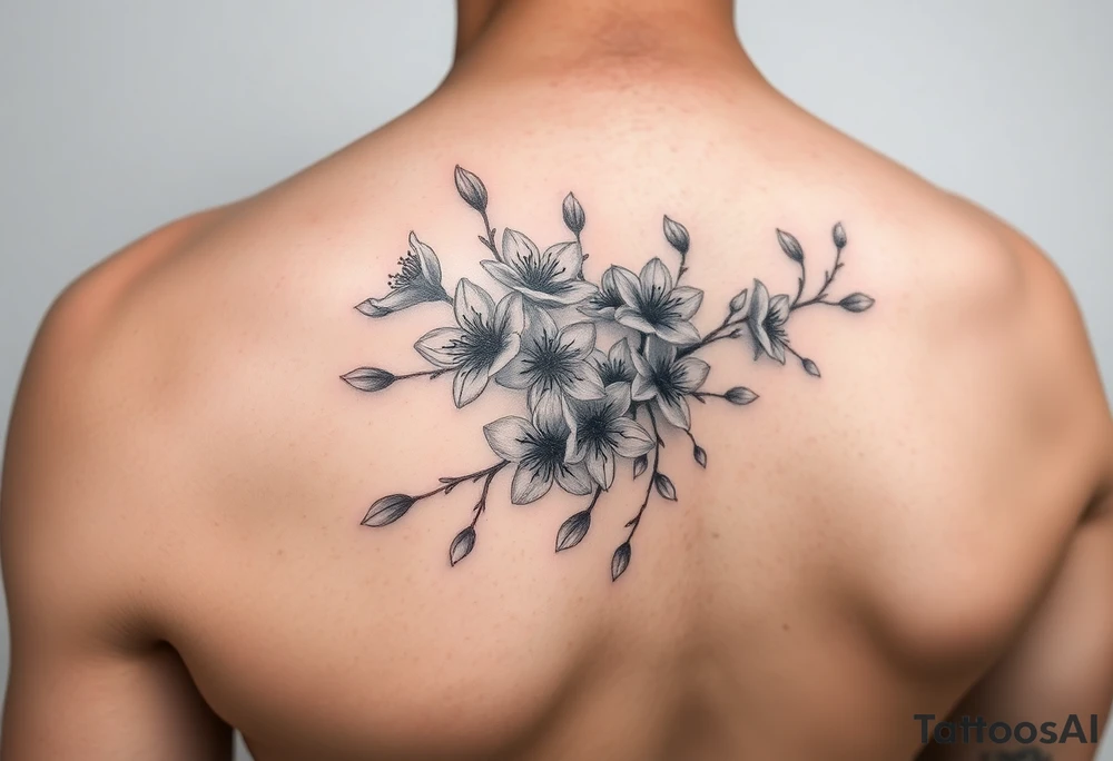 delicate cherry blossoms swirling in spring breeze with petals tattoo idea