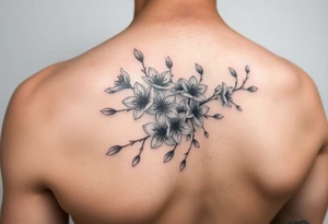 delicate cherry blossoms swirling in spring breeze with petals tattoo idea