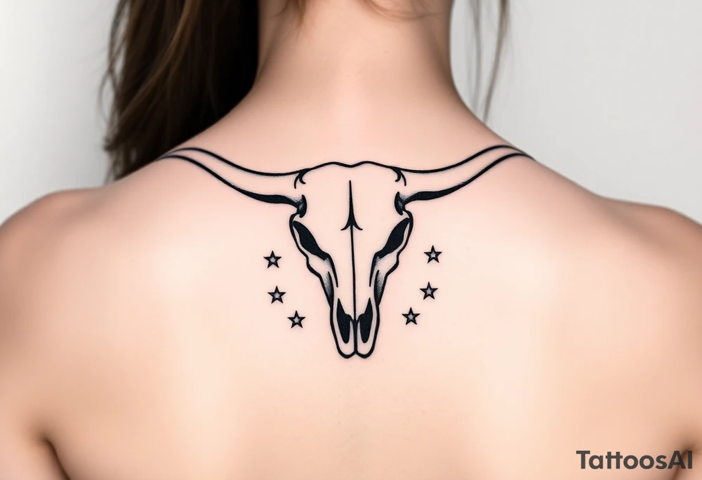 Longhorn skull with revolvers either side and Texas flag with stars around it tattoo idea
