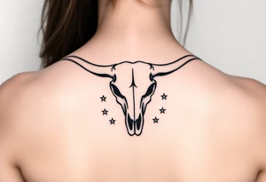 Longhorn skull with revolvers either side and Texas flag with stars around it tattoo idea