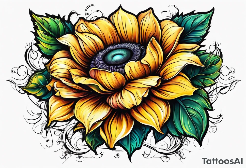flower rose , sunflower, alien tattoo idea