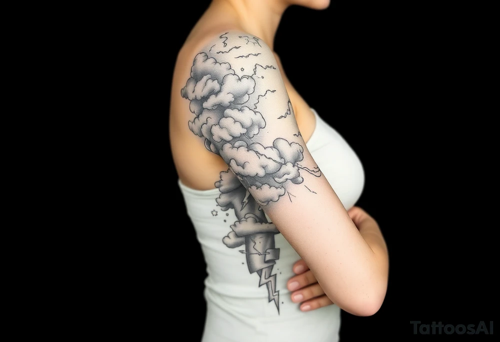 right arm sleeve, storm clouds and lightning mixed throughout, tattoo idea