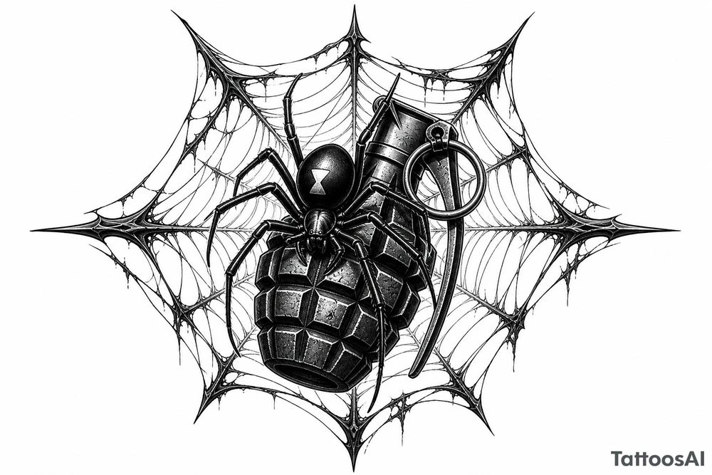 A spider web with black widow including a greanade tattoo idea
