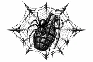 A spider web with black widow including a greanade tattoo idea