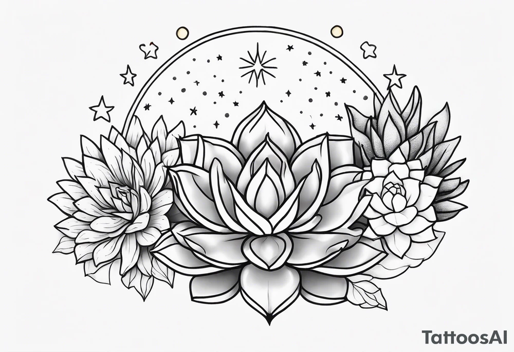 fine line with sun, stars, floral, dots, three succulents
. Sternum tattoo grey scale shading tattoo idea