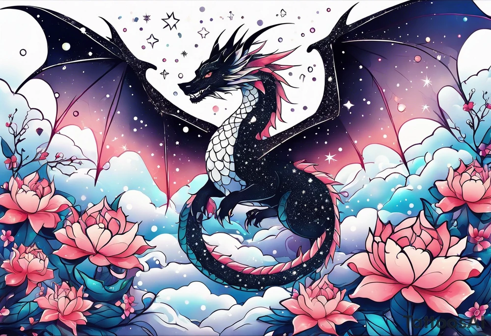 Constellation, wing , snow , cross , dragon female japan kawaii , flower tattoo idea