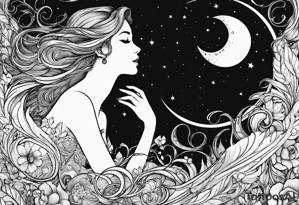 man asking the moon for a fairy to appear tattoo idea