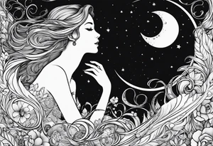 man asking the moon for a fairy to appear tattoo idea