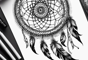 A black and white detailed dream catcher with a lot of shading tattoo idea