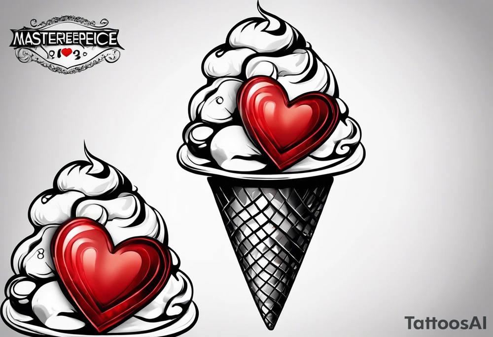 black and white ice cream cone with small red heart on it somewhere. tattoo idea