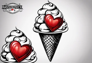 black and white ice cream cone with small red heart on it somewhere. tattoo idea