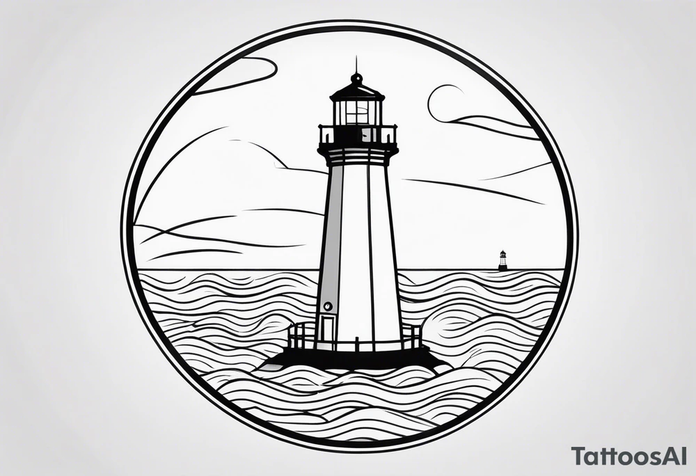 lighthouse, minimalism, circle framed tattoo idea