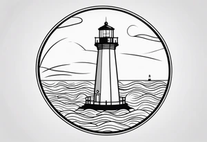 lighthouse, minimalism, circle framed tattoo idea