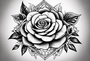 Tesseract with big roses and small stars tattoo idea