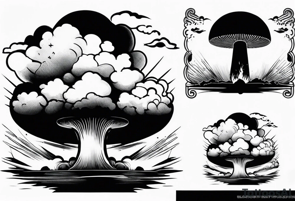 Military themed sleeve include a mushroom cloud from a bomb tattoo idea Military themed sleeve include a mushroom cloud from a bomb tattoo idea