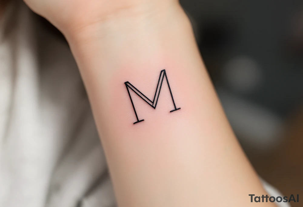 A minimalist "M" in thin charcoal gray lines with a modern geometric feel. tattoo idea