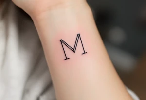 A minimalist "M" in thin charcoal gray lines with a modern geometric feel. tattoo idea