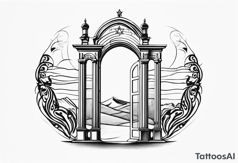 israel gate vector swirl vignette tattoo idea