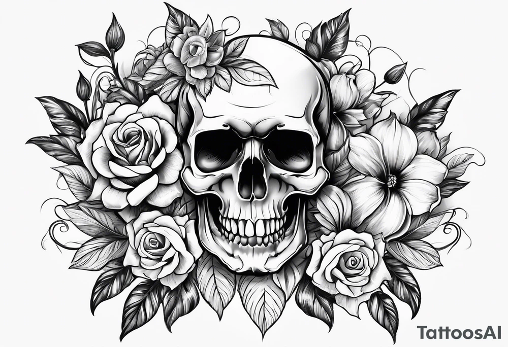 Skull flowers tattoo idea