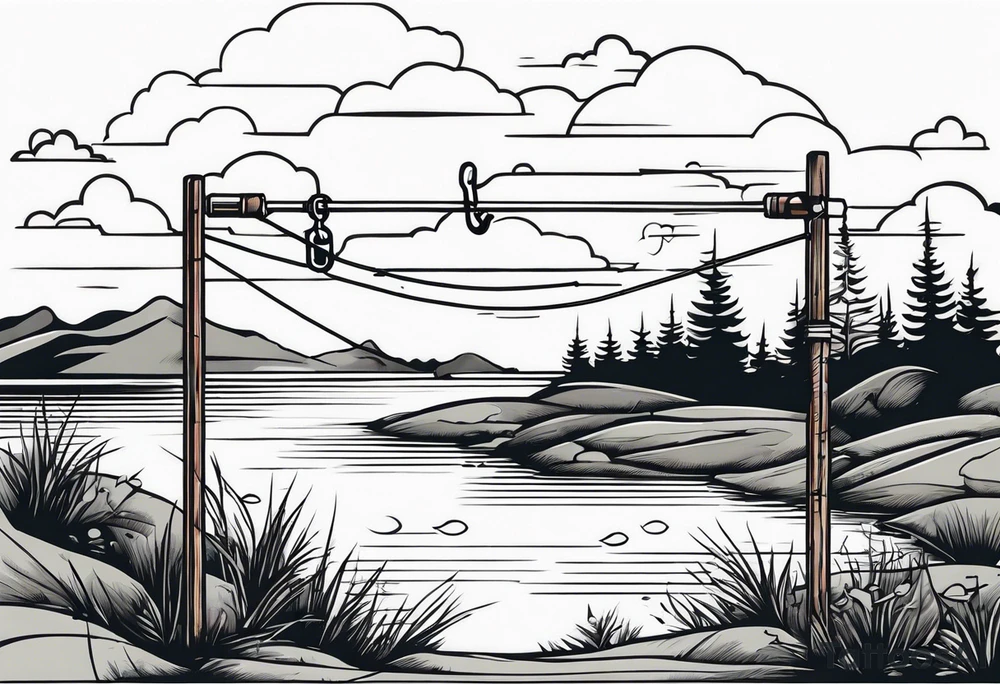 landscape and fishingpole and line with hook tattoo idea landscape and fishingpole and line with hook tattoo idea