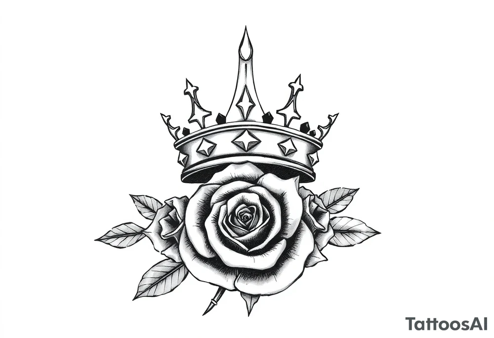 Kings crown above the name Aiden with a rose tattoo idea