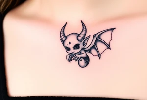 Misfit tiny goblin with wings and horns tattoo idea