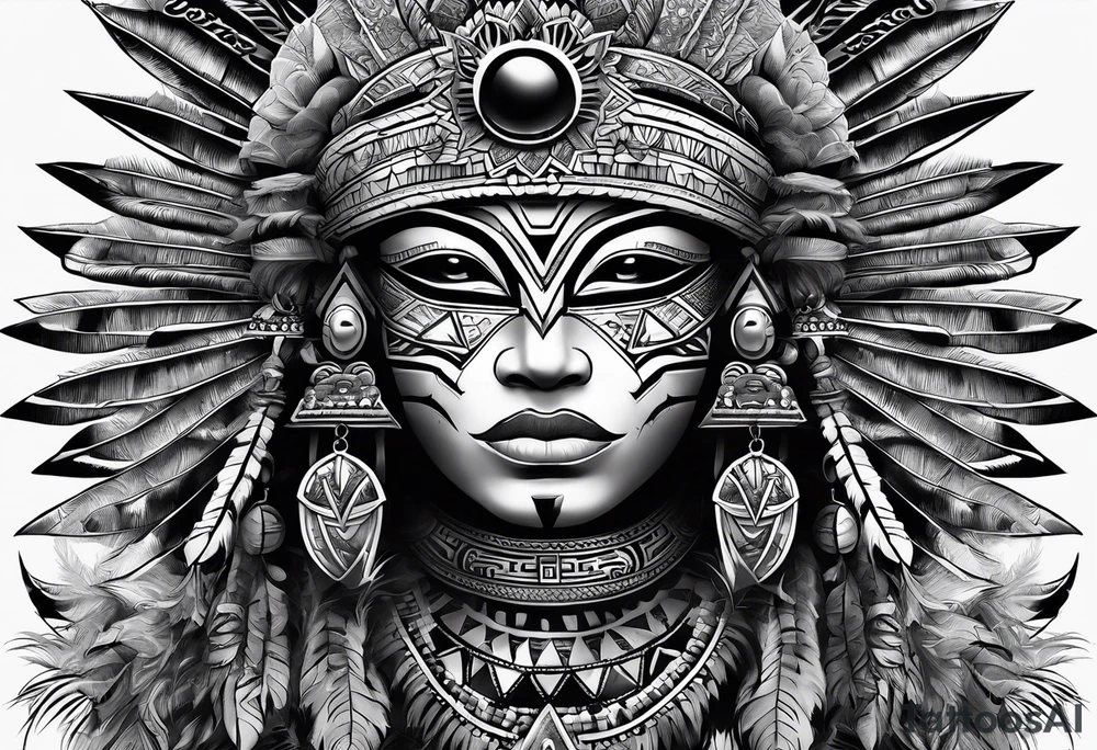 toroids, pyramids, Aztec teaky mask, native american tattoo idea