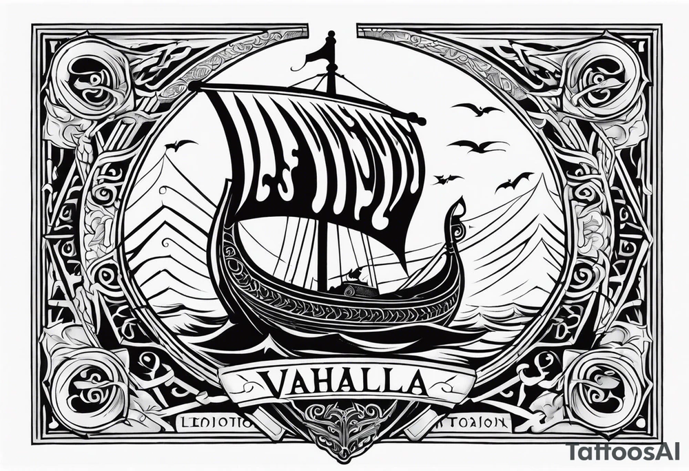 Valhalla sword shield viking ship dragon tattoo idea