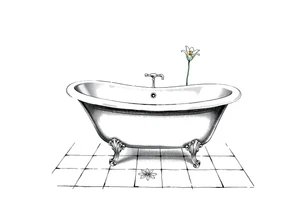 Clawfoot bathtub with lily coming up from tile floor tattoo idea