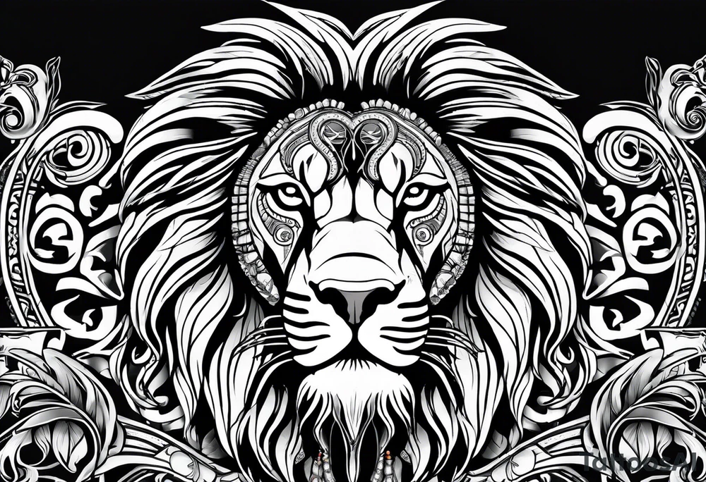 Jamaican lion with dreads tattoo idea