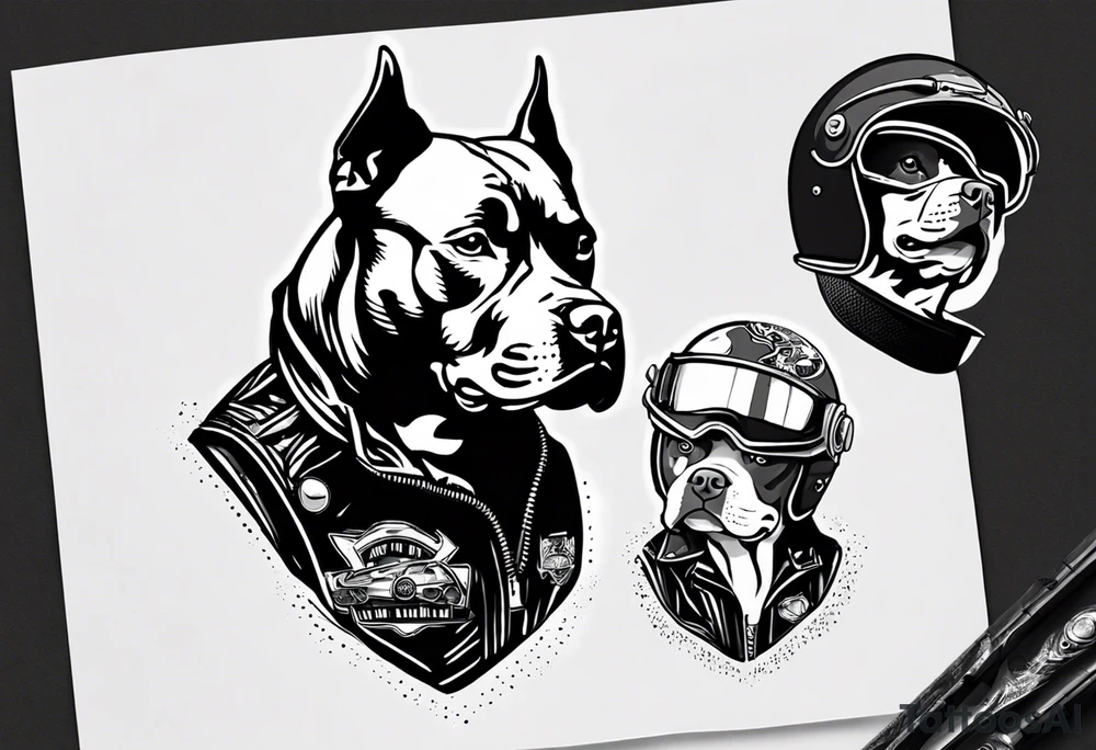 Pit bull with a motorcycle helmet tattoo idea