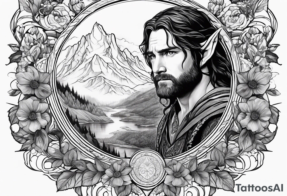 Lord of the rings with foral design tattoo idea