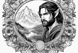 Lord of the rings with foral design tattoo idea