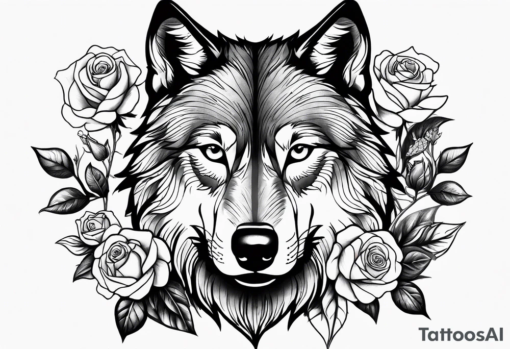 wolf and roses tattoo idea