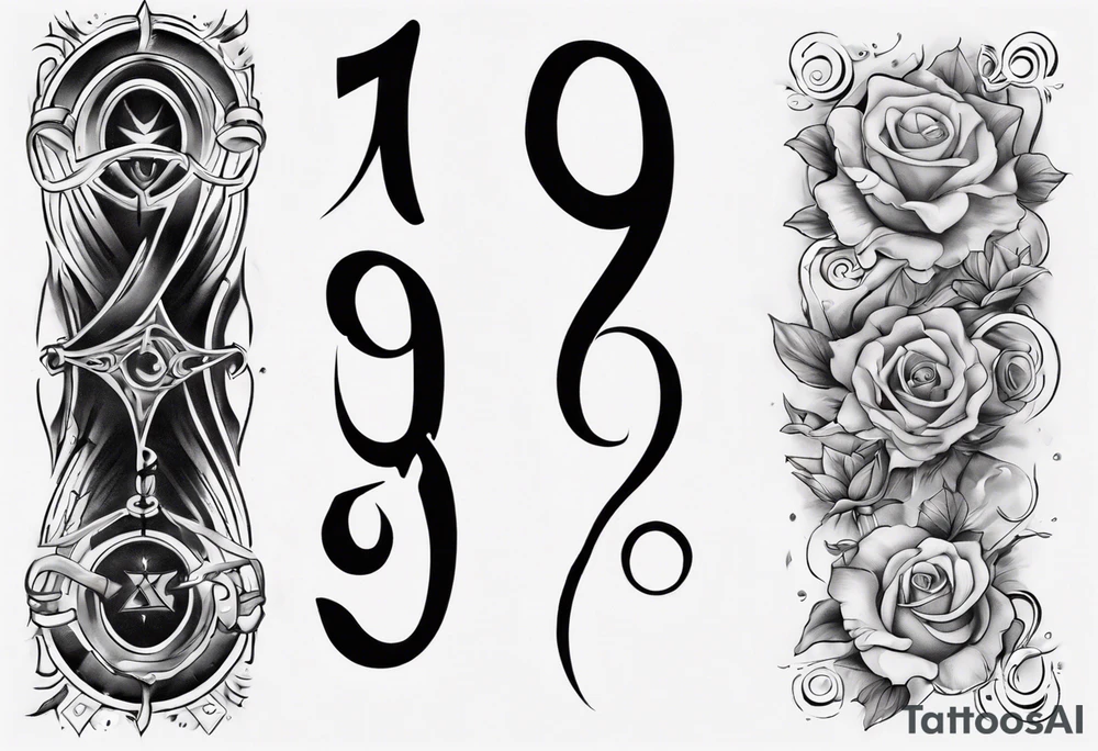 number 9 right side up and upside down connected tattoo black and grey on inside forearm 9:16 aspect ratio tattoo idea