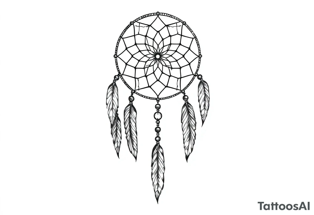 dreamcatcher, with feathers, authentic tattoo idea