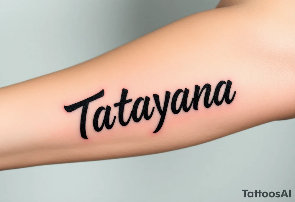 Tattoo for a man that says the name “Tatayana” tattoo idea