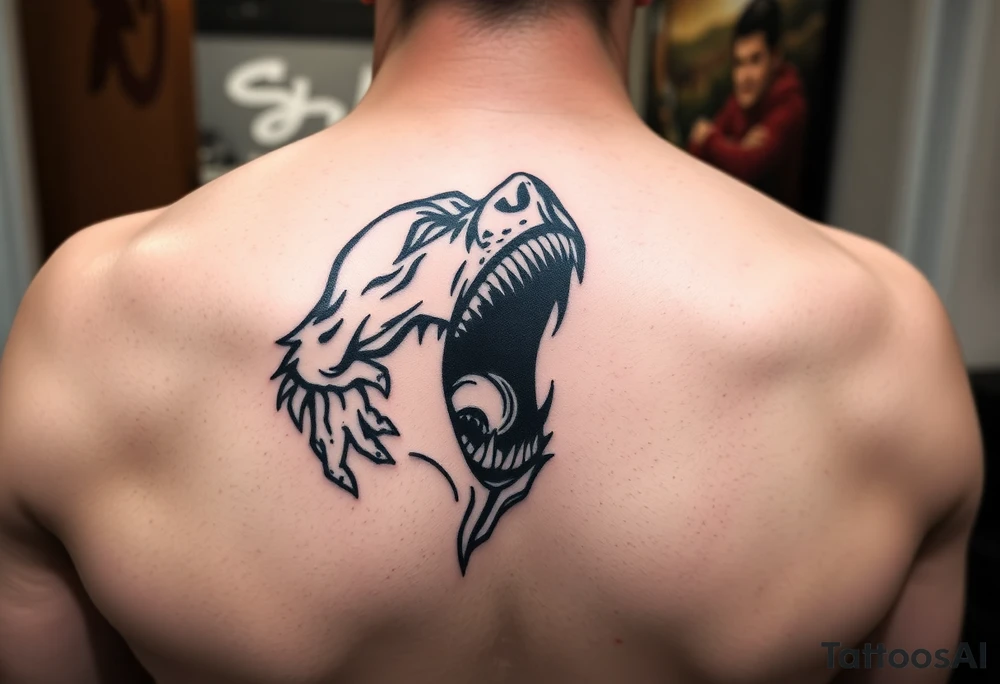 powerful man in an climbing out of his own mouth tattoo idea