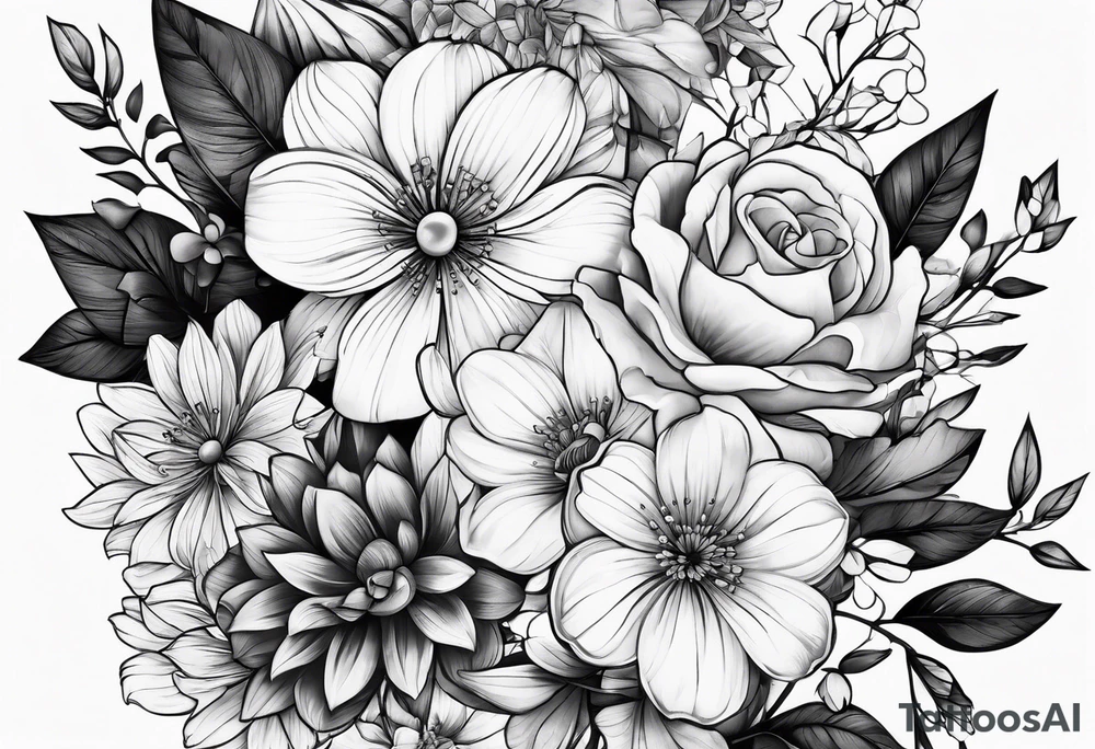 SLeve with flowers and geometrical design tattoo idea