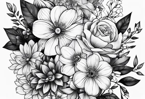 SLeve with flowers and geometrical design tattoo idea