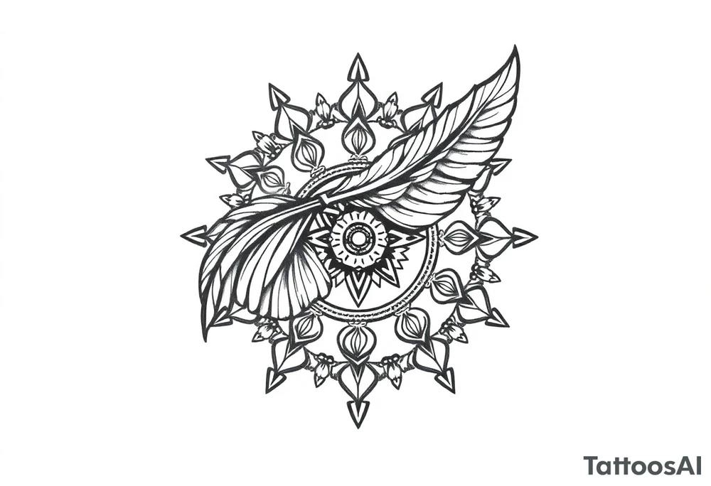 spiritual feather indian mandala shaman rune tattoo idea