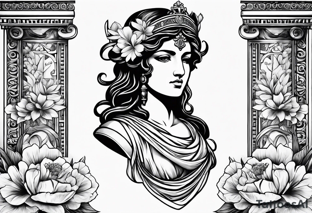 Greek Goddess Themis with flowers tattoo idea