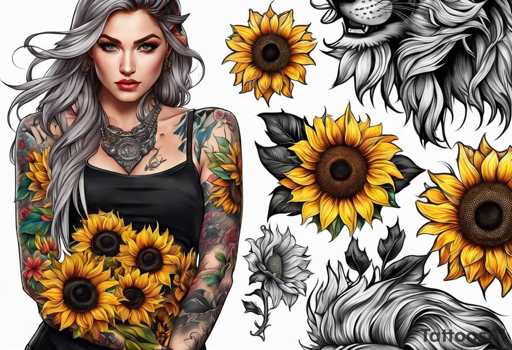 Sunflower viking sleeve tattoo idea