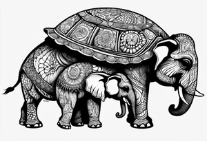 Sea turtle with 4 elephants on its shell holding the world tattoo idea