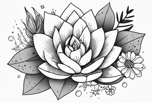 fine line with sun, stars, floral, dots, three succulents
. Sternum tattoo grey scale shading tattoo idea