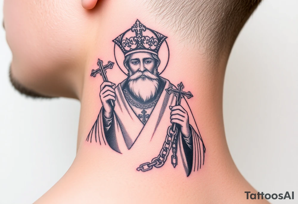 russian christian orthodox saint holding the russian orthodox thurible chains tattoo idea
