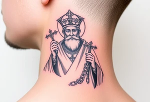 russian christian orthodox saint holding the russian orthodox thurible chains tattoo idea