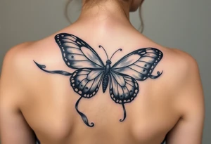 ethereal butterfly with flowing silk ribbons in moonlight tattoo idea